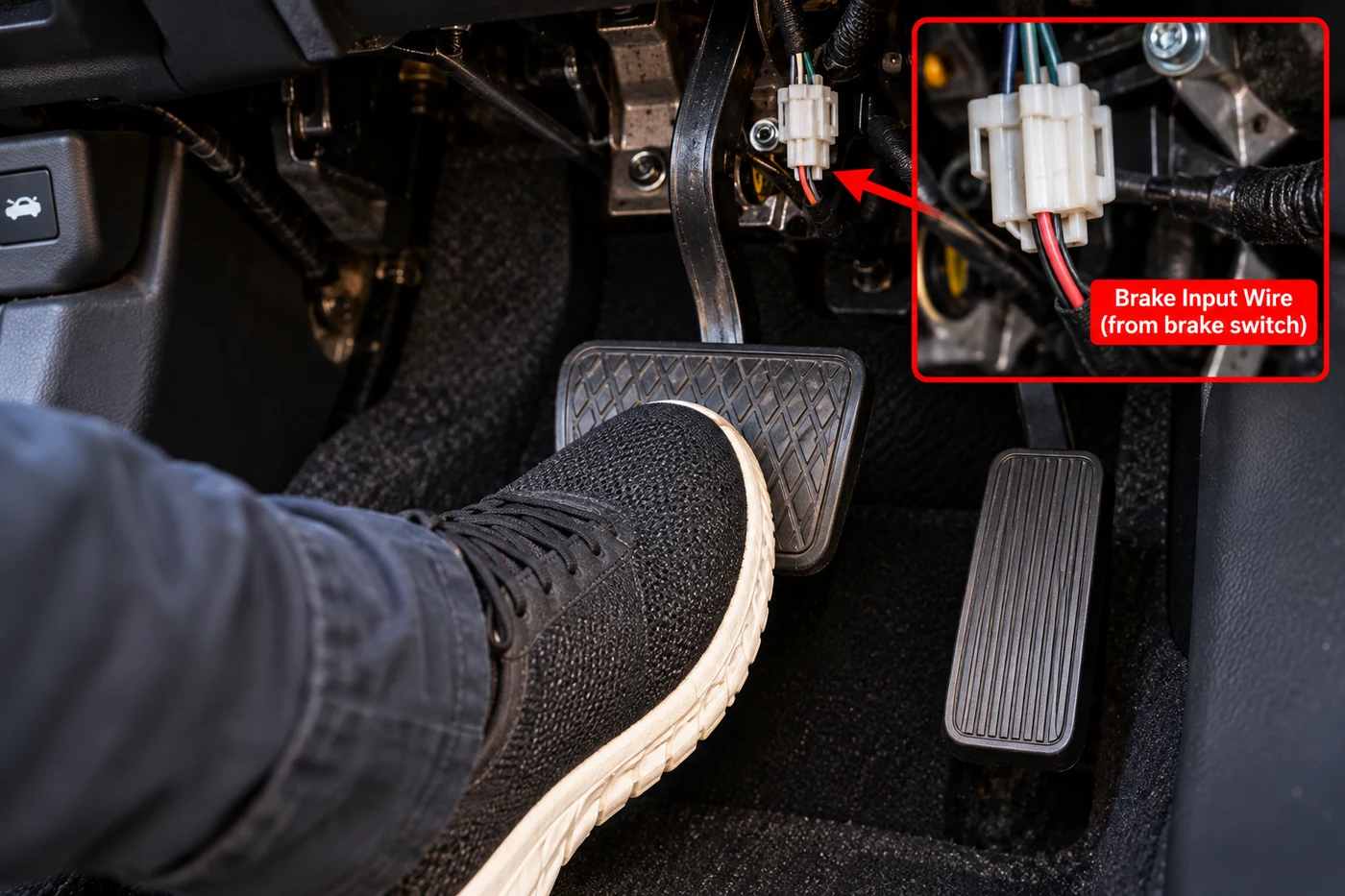 Brake pedal and brake switch input wire being identified for push button start troubleshooting