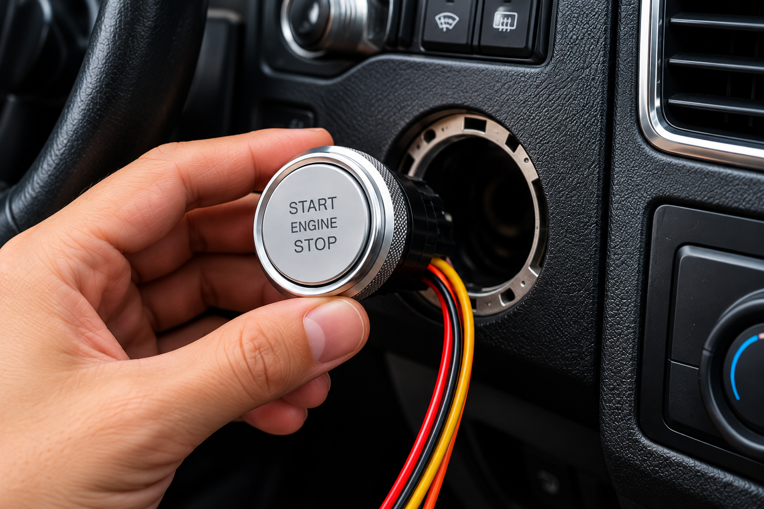 12V push button start switch connector harness and electrical installation