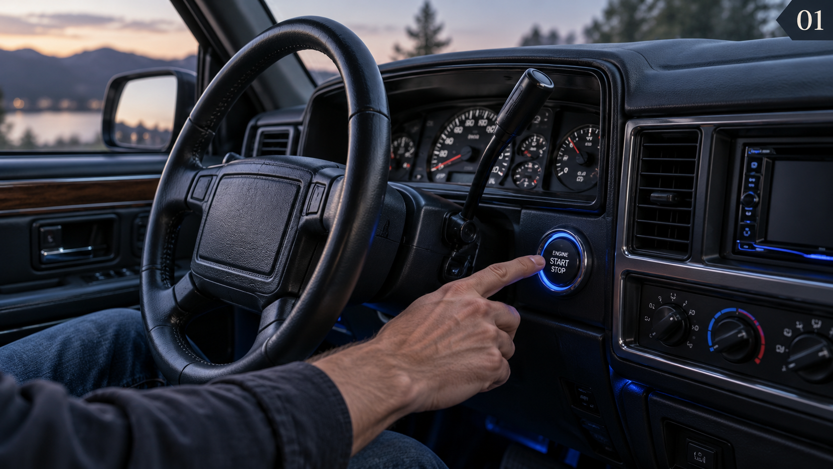 Older vehicle upgraded with an aftermarket push button start system