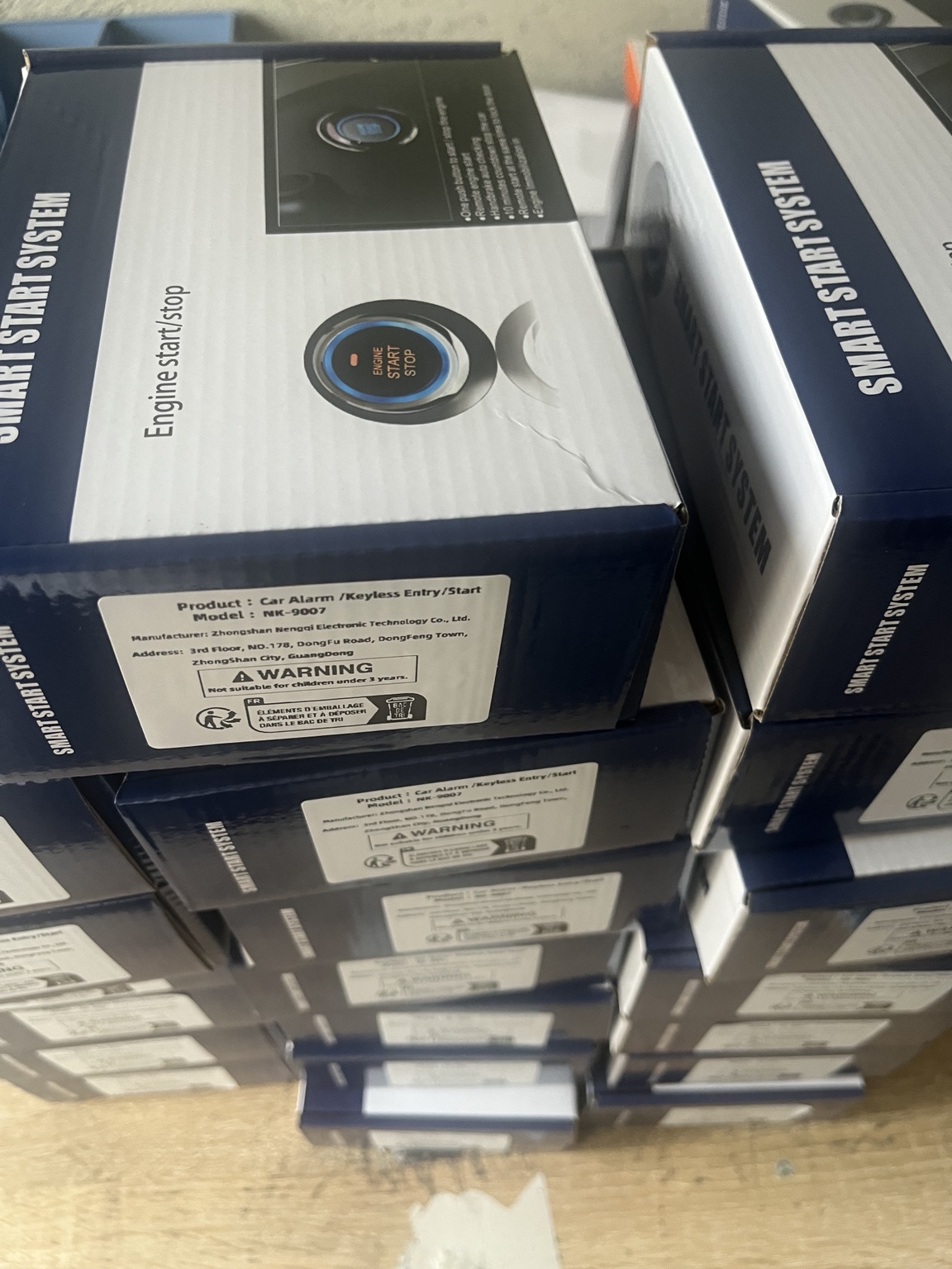 Close-up of EFHIPS smart start system packaging and warning label